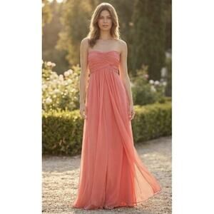 VTG Laundry By Shelli Segal Dress 4 Peach Strapless Gown Maxi Silk Chiffon 90s